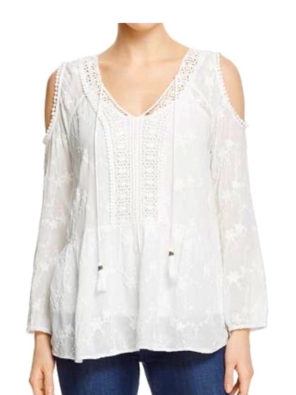 Daniel Rainn White Cold-Shoulder Lace Peasant Blouse